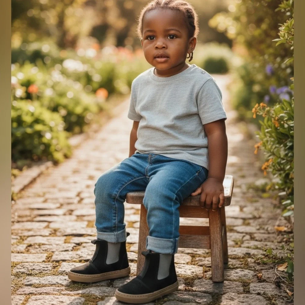 Cienta Black Suede Pull-On Elastic Chelsea Boots EU 25 (US 8 Toddler)